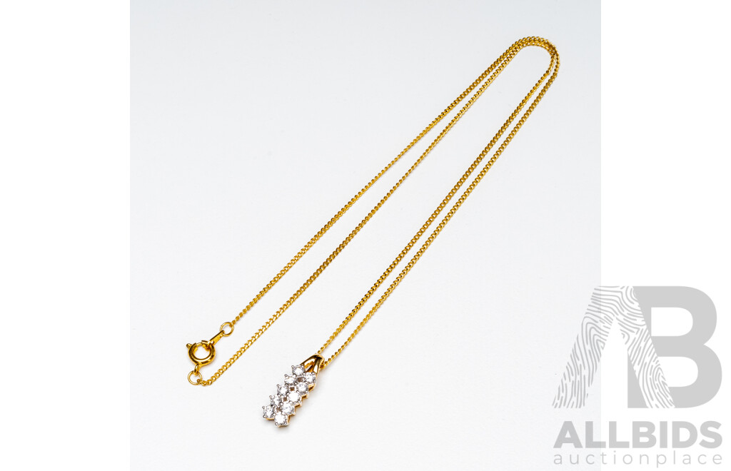 18ct Yellow Gold Diamond Pendant with Gold Tone Necklace - 1.89gms