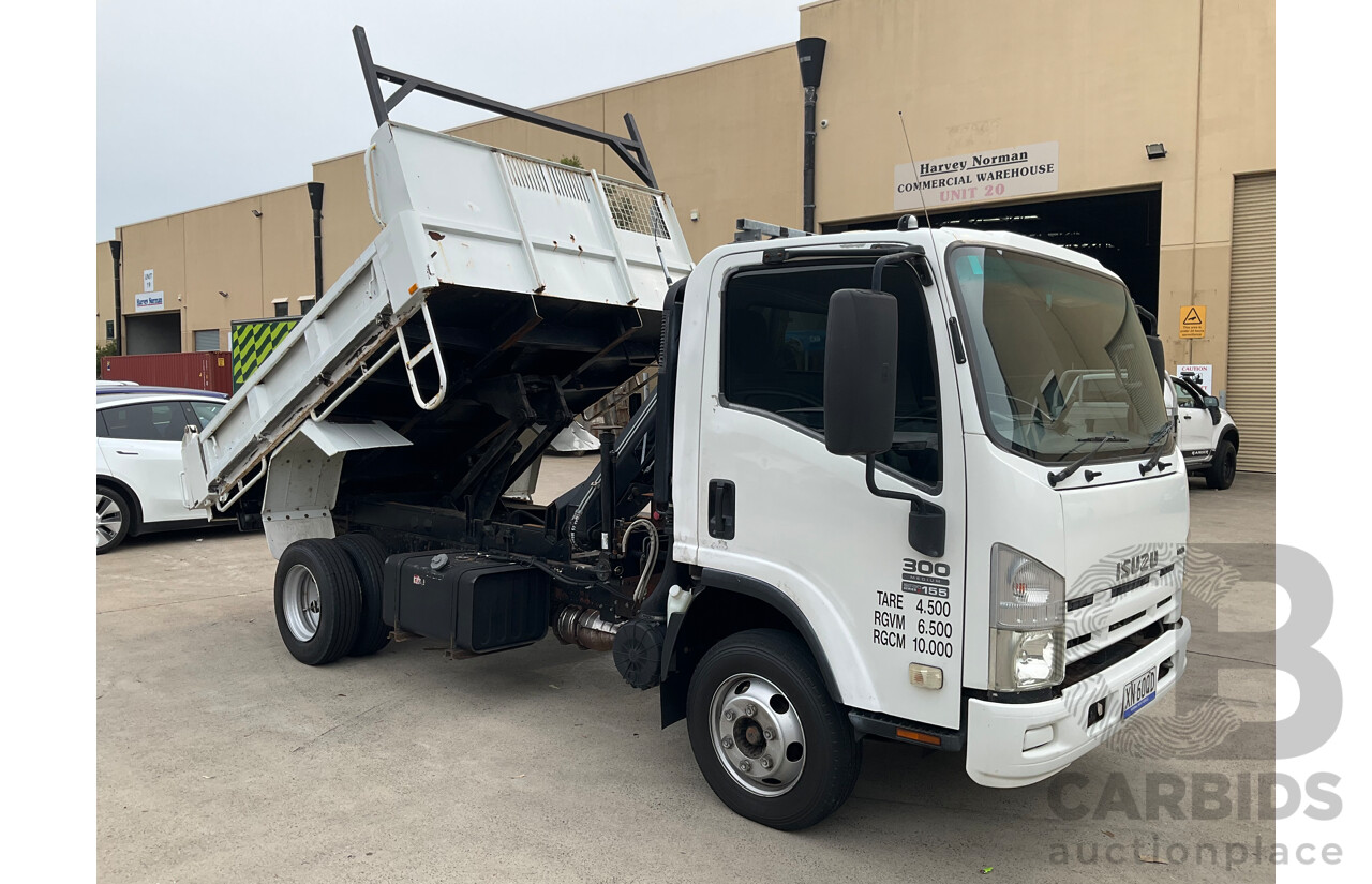 04/2010 Isuzu NPR 300 Medium (4x2) NH Tipper White Turbo Diesel 5.2L - Custom Hiab Crane/Tipper