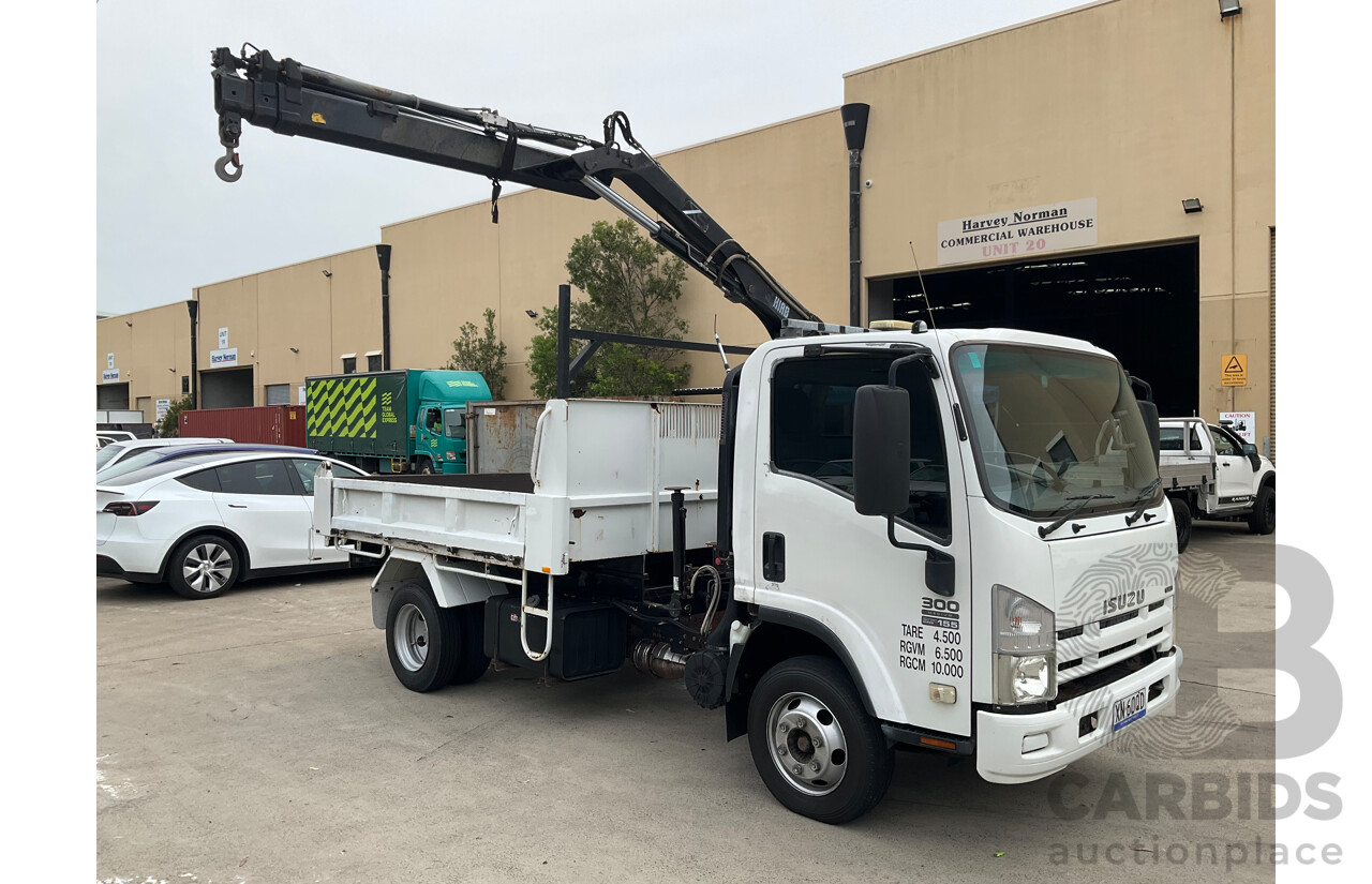 04/2010 Isuzu NPR 300 Medium (4x2) NH Tipper White Turbo Diesel 5.2L - Custom Hiab Crane/Tipper