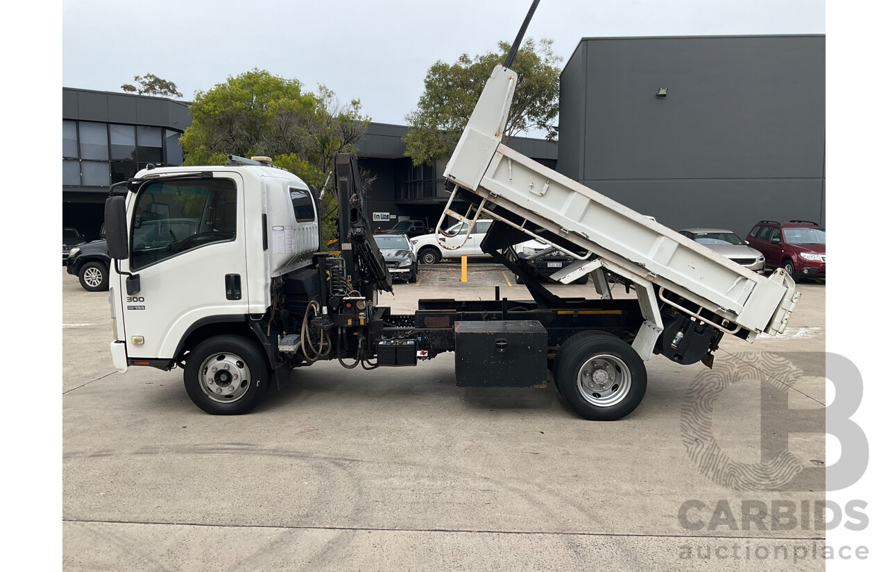 04/2010 Isuzu NPR 300 Medium (4x2) NH Tipper White Turbo Diesel 5.2L - Custom Hiab Crane/Tipper