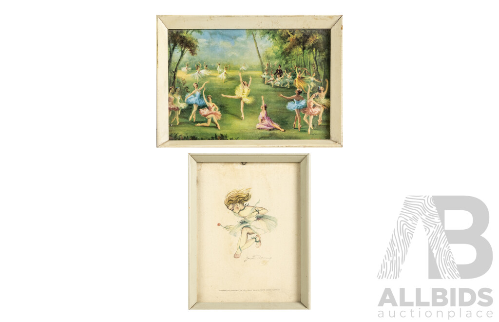 Brownie Downing (20th C., Australian,1924-1995), the Tutu Frock, & Carlotta Edwards, (20 C., British, 1894-1977) Don Quixote, Pair of Vintage Prints c1950s, 22 x 17 & 18 x 26 cm (frames) (2)
