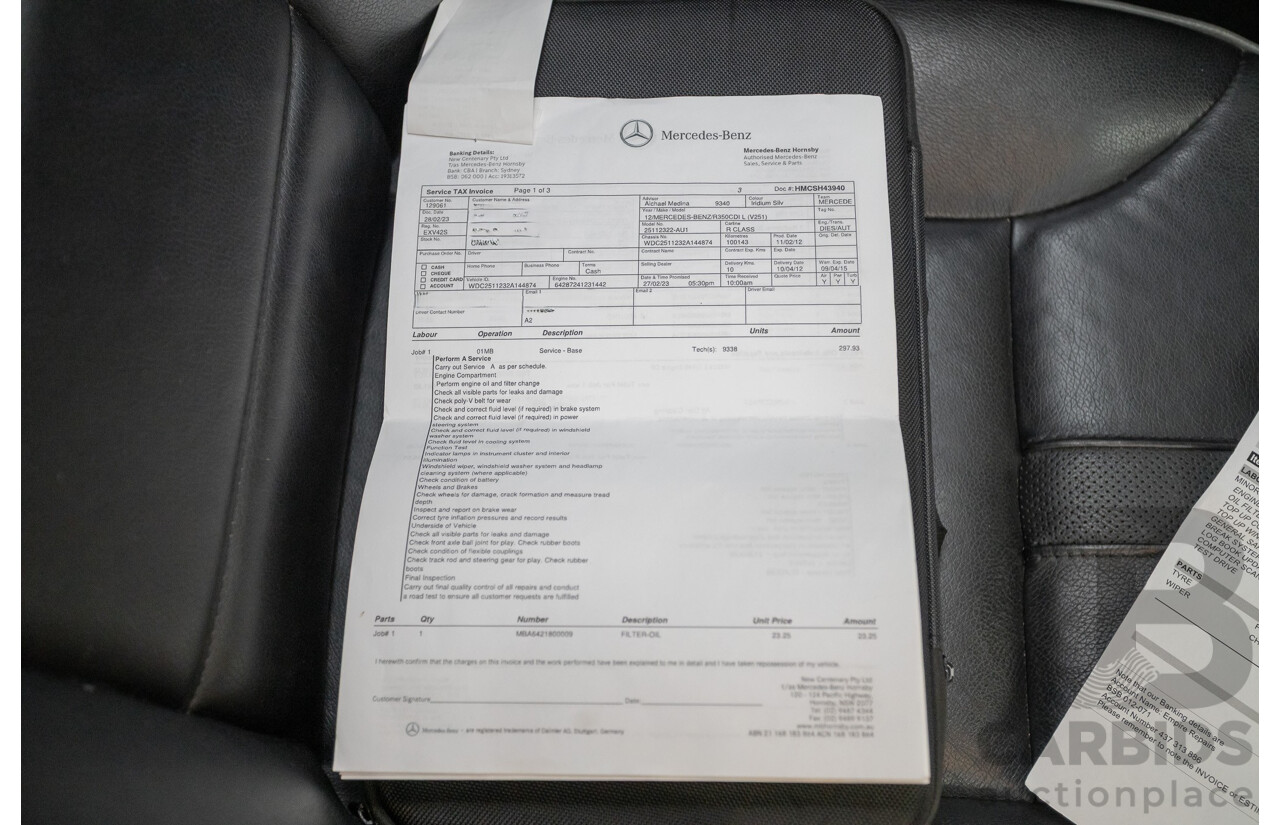 4/2012 Mercedes Benz R350 CDI (AWD) 251 MY12 4d Wagon Iridium Silver Metallic Turbo Diesel V6 3.0L - 7 Seater