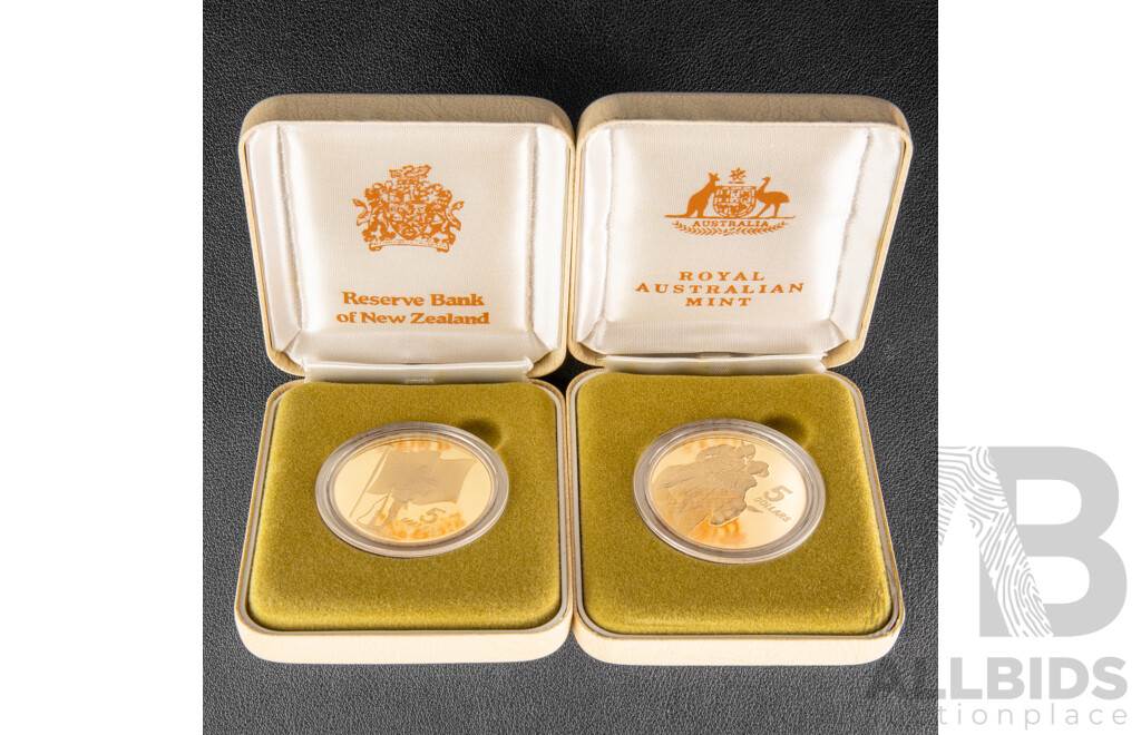 1990 Reserve Bank of New Zealand and Royal Australian Mint Five Dollar Coins, ANZAC 75th Commemorative Coin Set