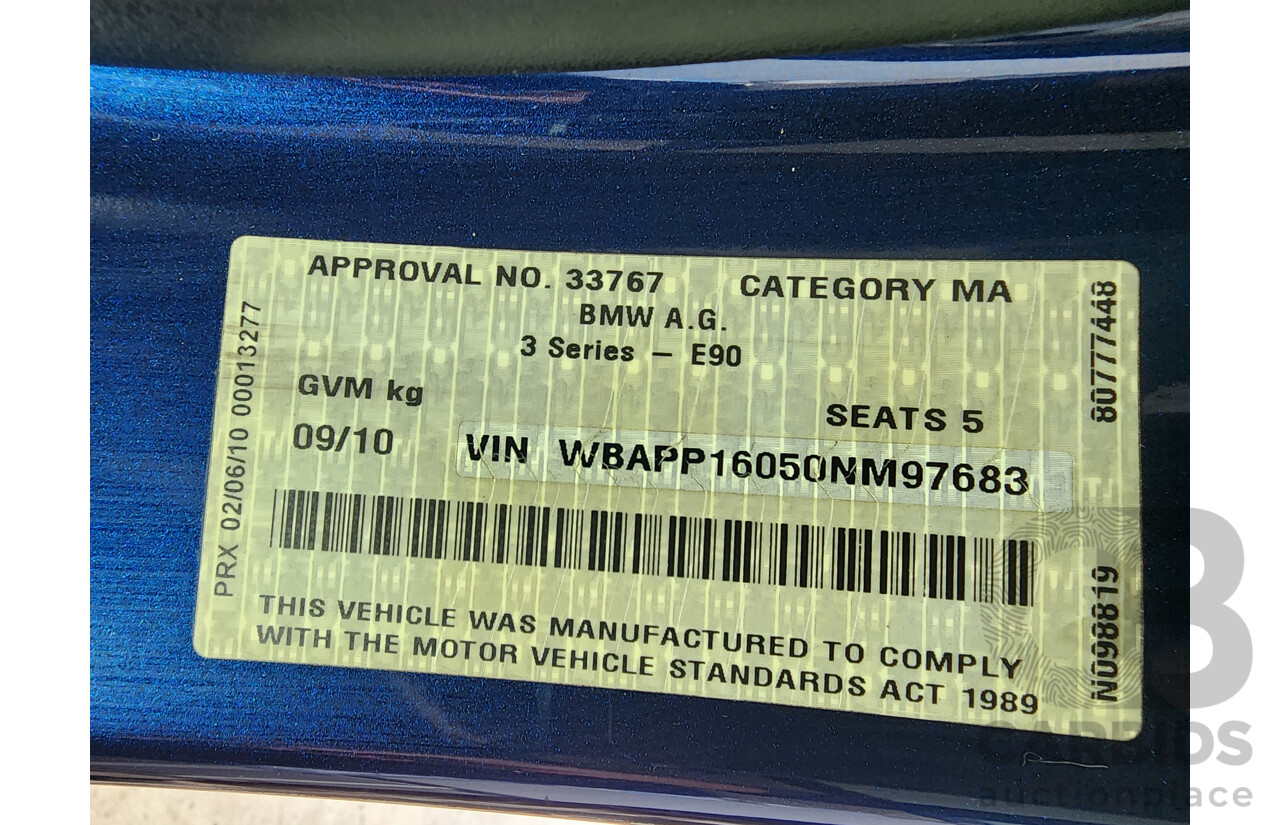 9/2010 Bmw 3 20d Executive E90 MY09 4d Sedan Blue 2.0L