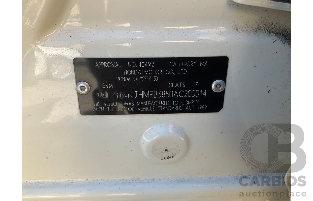 3/2010 Honda Odyssey Luxury RB 4d Wagon White 2.4L - 7 Seater