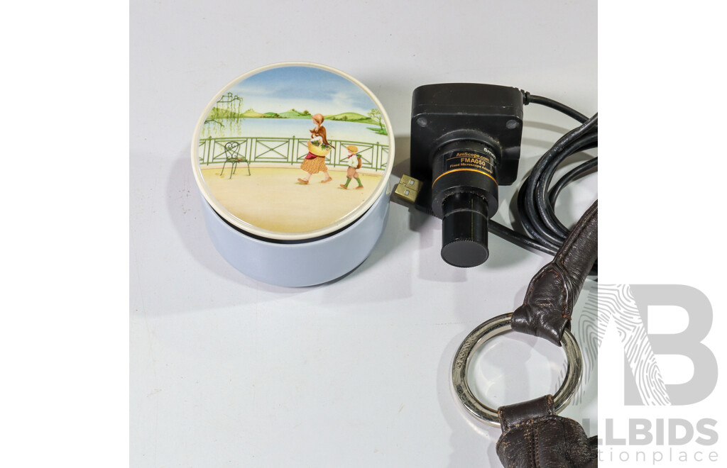 Collection of Sundries Including Charcuterie Board, Trinket Box, Microscope Eyepiece Camera and More