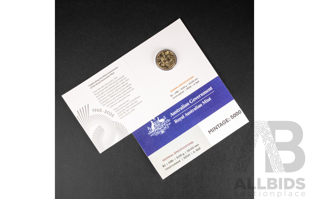 Australian RAM 2021 Commemorative Counter Stamp One Dollar Coin, 60th Anniversary of the Royal Australian Mint