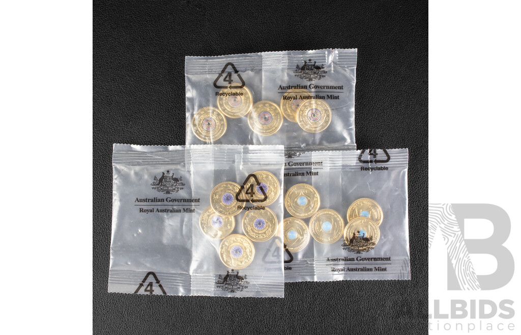 Fifteen Australian RAM UNC Commemorative Two Dollar Coins Including 2021 Indigenous Military Service and 2022 Seventy Fifth Anniversary of Peacekeeping, 2024 War Animals Remembrance