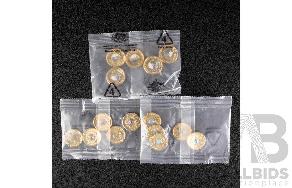 Fifteen Australian RAM UNC Commemorative Two Dollar Coins Including 2021 Indigenous Military Service and 2022 Seventy Fifth Anniversary of Peacekeeping, Seventy Fifth Anniversary of End of WW2