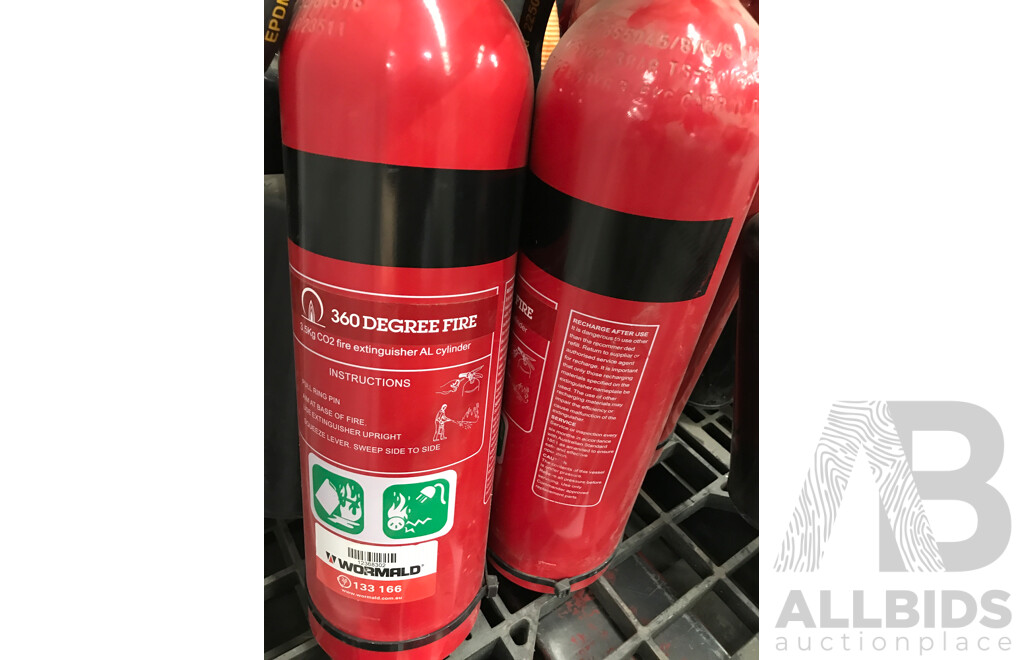 Pallet Lot of Assorted Fire Extinguishers with Fire Blanket