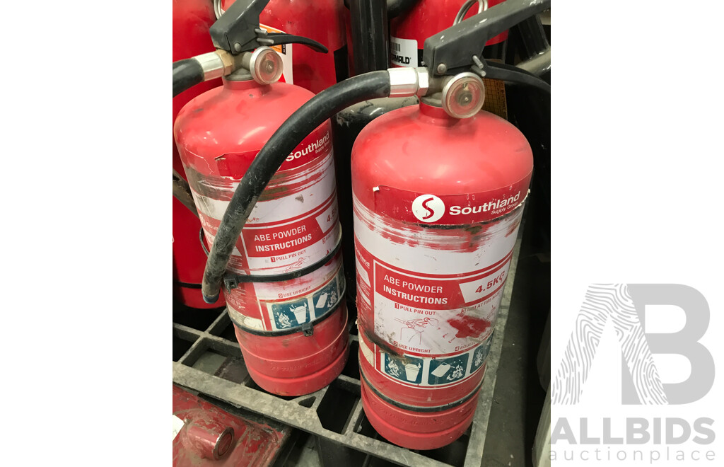Pallet Lot of Assorted Fire Extinguishers with Fire Blanket