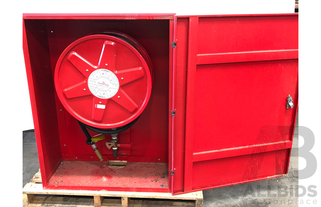FlameStop Fire Hose with Reel, Plumbing and Cabinet