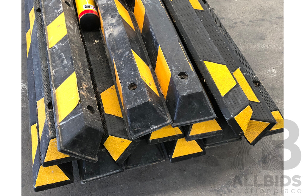 15 X 1650mm Rubber Wheel Stops and 3 X Steel Bollards