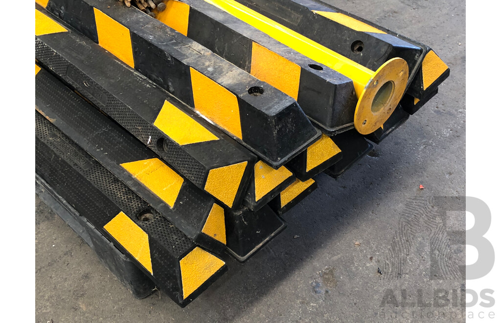 15 X 1650mm Rubber Wheel Stops and 3 X Steel Bollards