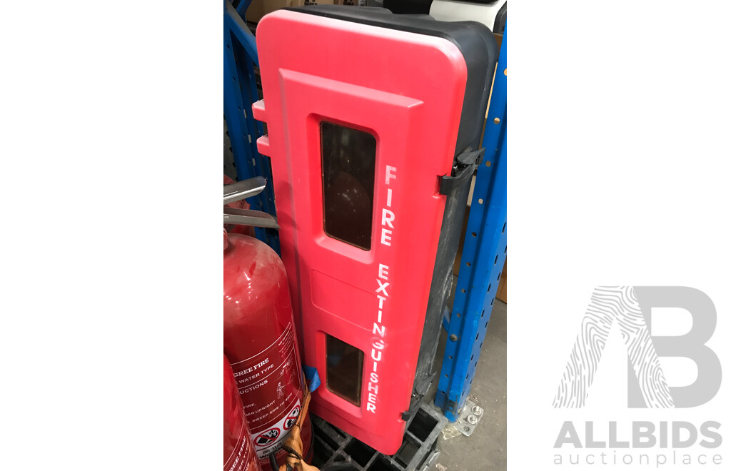 Pallet Lot of 360 Degree Fire Extinguishers with Fire Extinguisher Case
