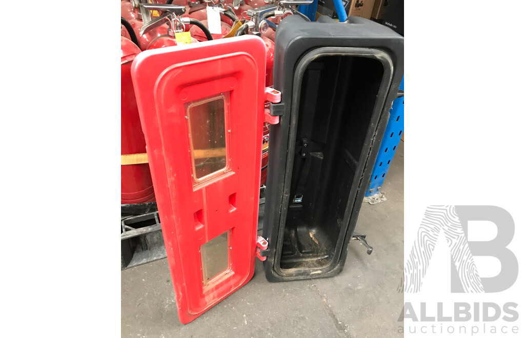 Pallet Lot of 360 Degree Fire Extinguishers with Fire Extinguisher Case