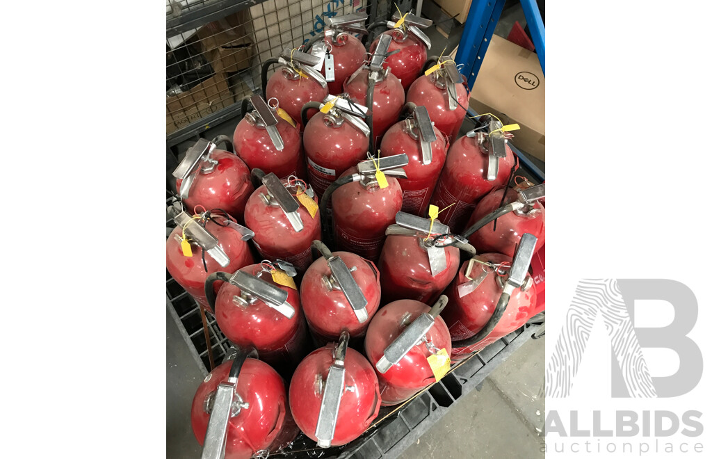 Pallet Lot of 360 Degree Fire Extinguishers with Fire Extinguisher Case