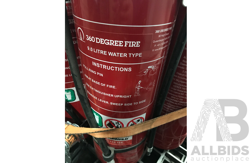 Pallet Lot of 360 Degree Fire Extinguishers with Fire Extinguisher Case