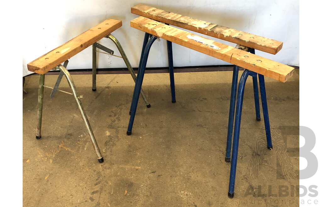 Custom Built Metal Workbench and Three Saw Horses