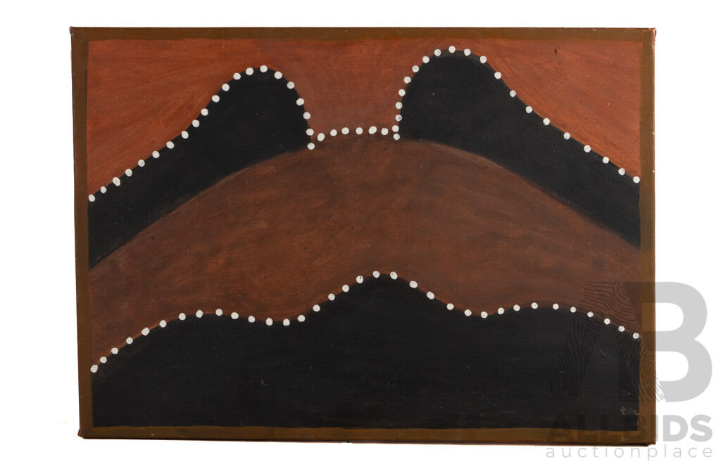 Artist Unknown, (20th Century, Indigenous-Australian), Mountain Range, Wonderful Original Acrylic on Canvas, 51 X 72 Cm