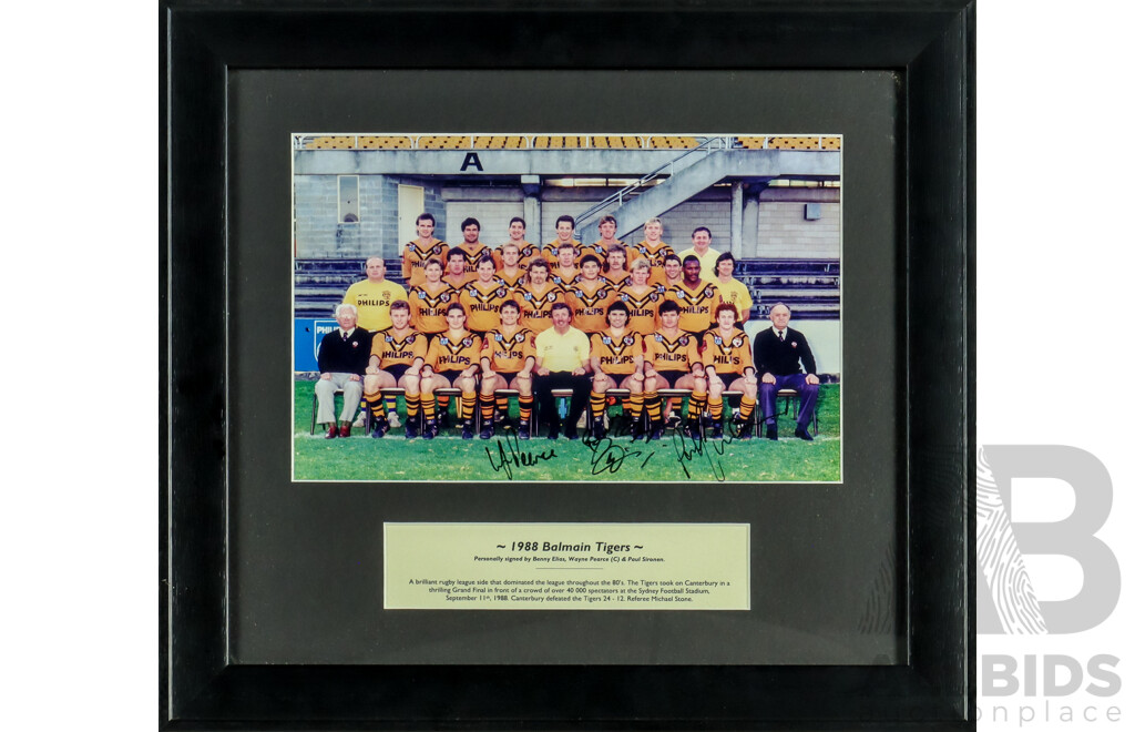 Framed Signed Team Photo of the Balmain Tigers 1988