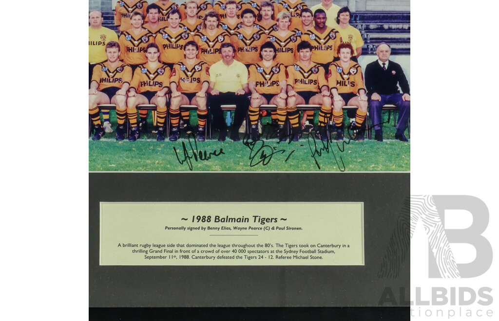 Framed Signed Team Photo of the Balmain Tigers 1988