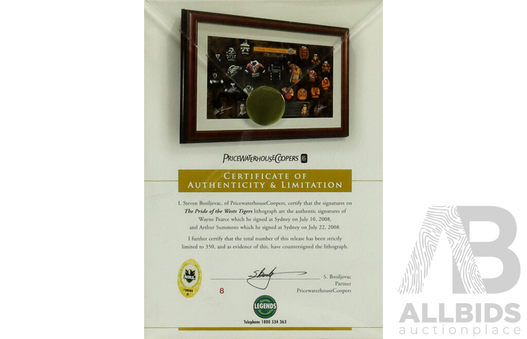 Framed Signed 'The Pride of the West Tigers' Print
