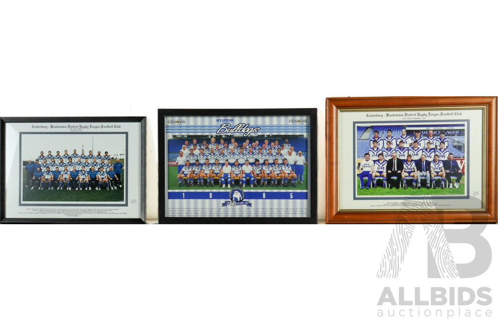 Collection of Five Framed Canterbury Bankstown Bulldogs Team Photos