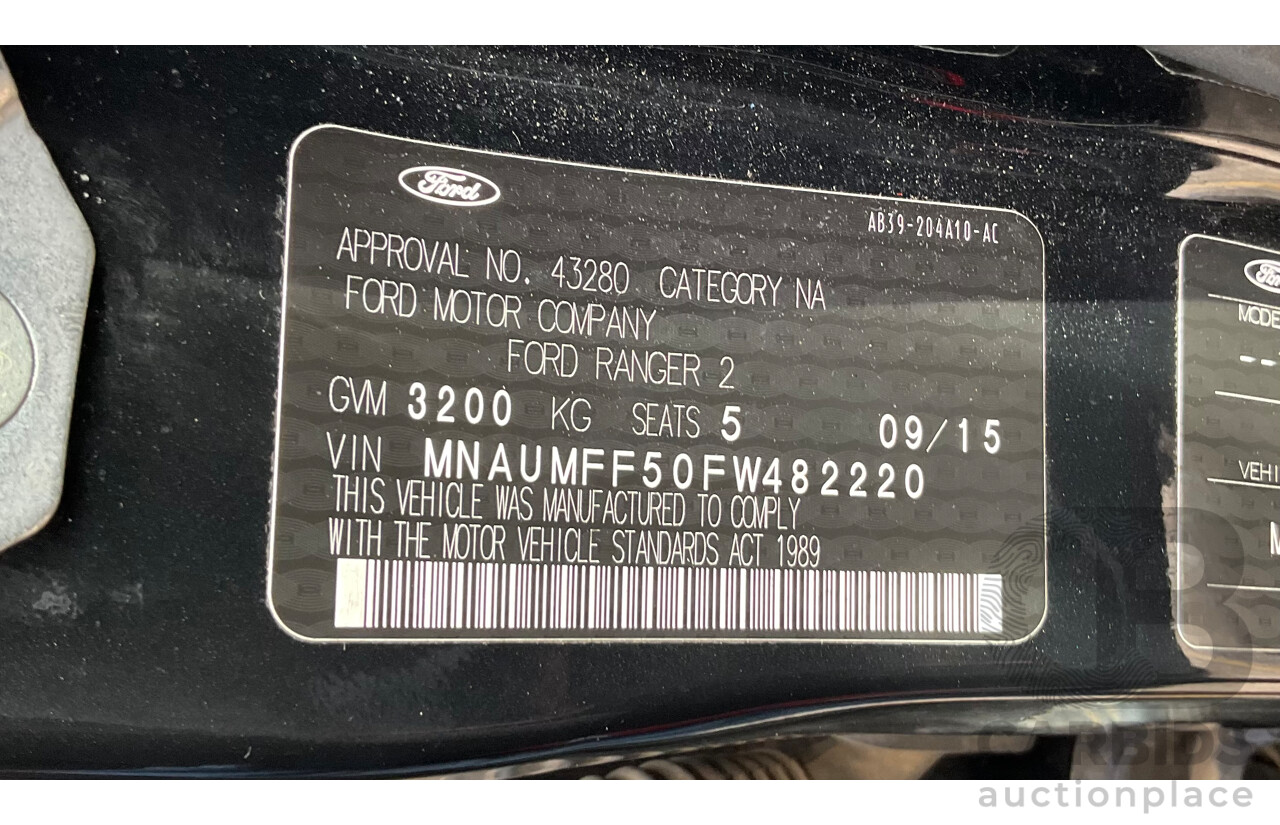 09/2015 Ford Ranger XLT 3.2 (4x4) 4x4 PX MKII Dual Cab Utility Black Turbo Diesel 3.2L