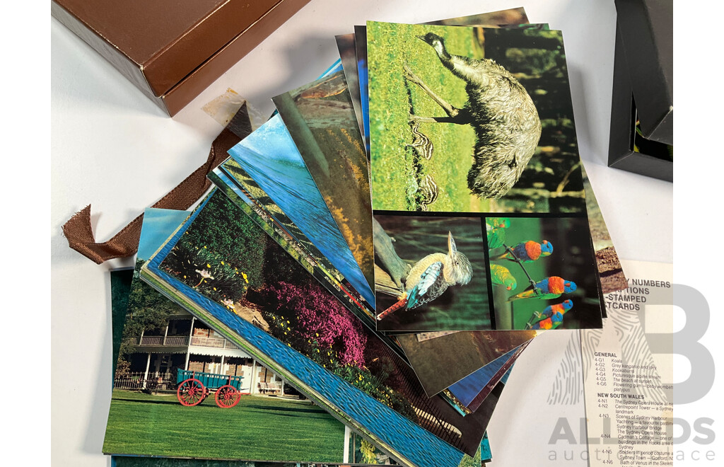 Four Australian Pre Stamped Post Card Sets, Series Three(2) Series Four(2) with Assortment of Vintage Post Cards From Australian Towns and Attractions