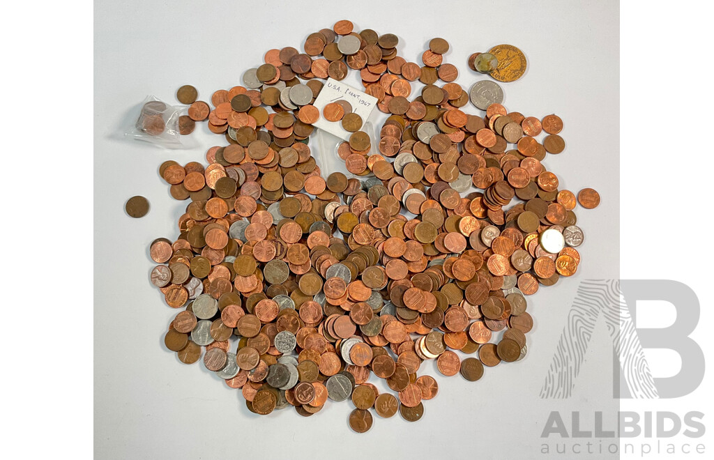Collection of USA Pennies, Five Cents and Dime Coins - Approximately 2.4 Kilograms