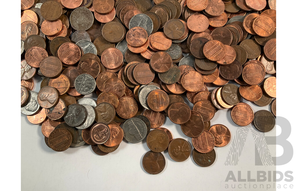 Collection of USA Pennies, Five Cents and Dime Coins - Approximately 2.4 Kilograms