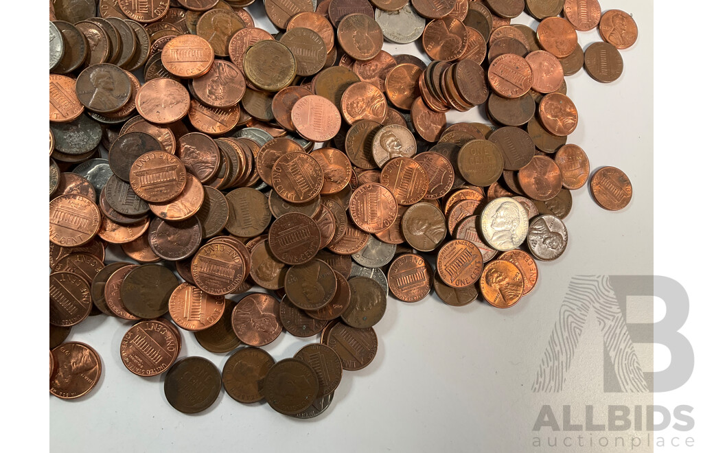 Collection of USA Pennies, Five Cents and Dime Coins - Approximately 2.4 Kilograms