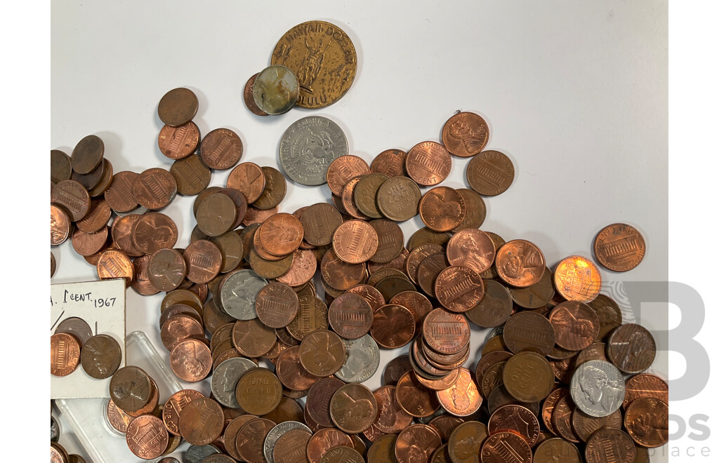 Collection of USA Pennies, Five Cents and Dime Coins - Approximately 2.4 Kilograms
