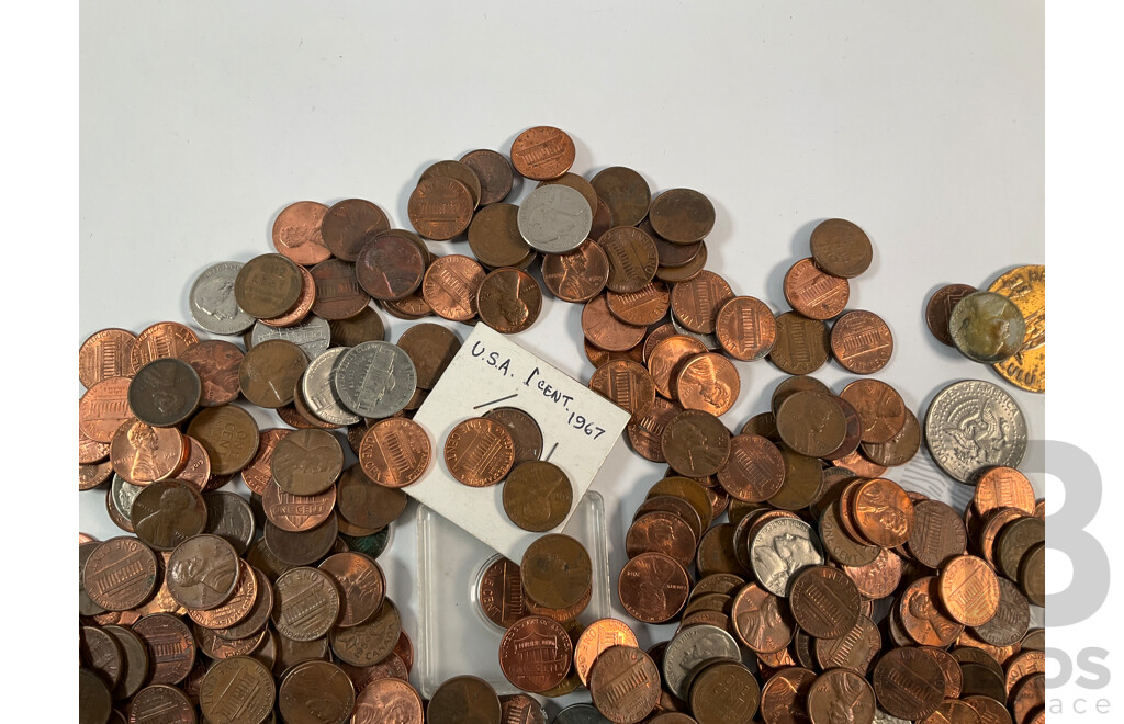 Collection of USA Pennies, Five Cents and Dime Coins - Approximately 2.4 Kilograms