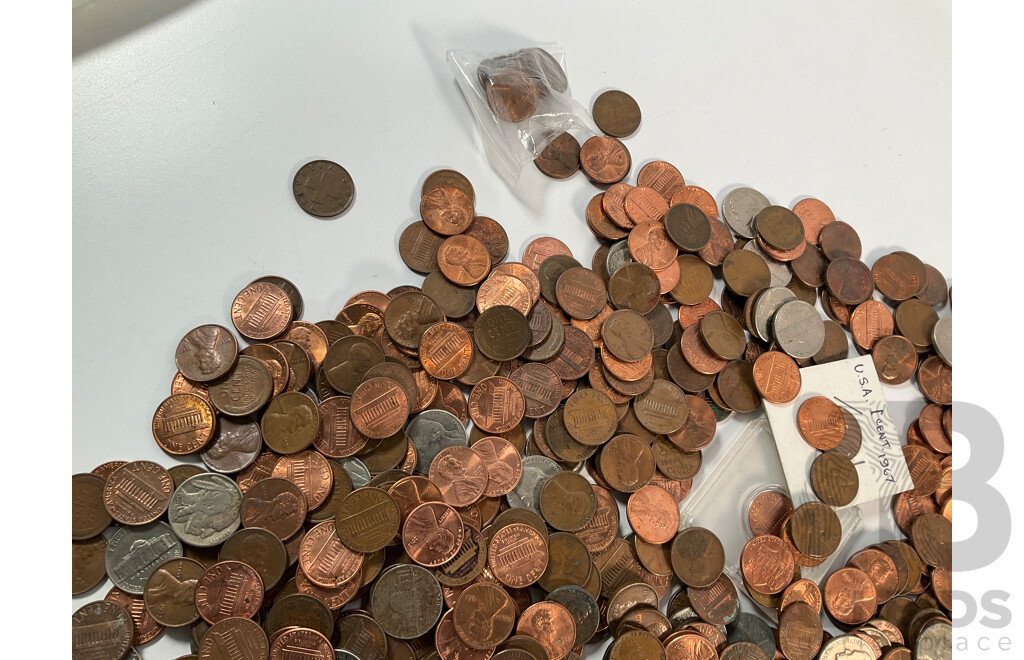 Collection of USA Pennies, Five Cents and Dime Coins - Approximately 2.4 Kilograms