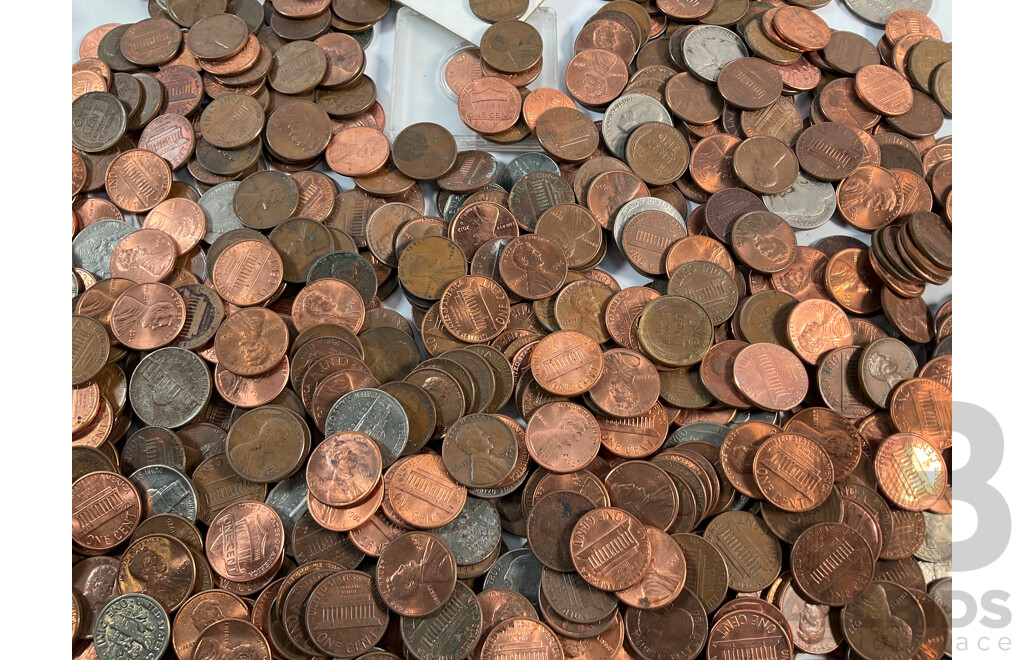 Collection of USA Pennies, Five Cents and Dime Coins - Approximately 2.4 Kilograms