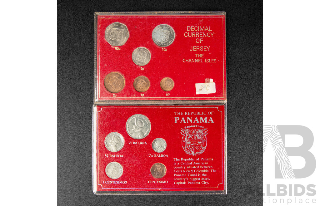 Four UNC Coin Sets Including Netherlands 1982, Panama 1974, Iceland 1981 Jersey Decimal Set