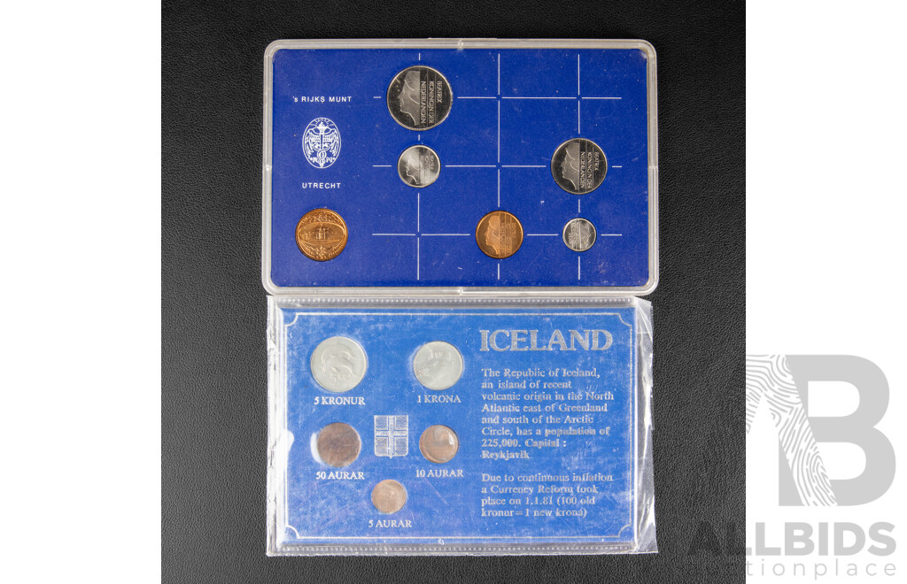 Four UNC Coin Sets Including Netherlands 1982, Panama 1974, Iceland 1981 Jersey Decimal Set