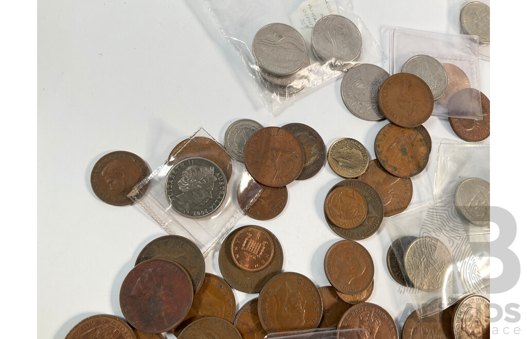 Collection of Australian Coins Including Pennies and Half Pennies Spanning 1911 to 1964,  Commemorative Fifty and Twenty Cents, Medallions, United Kingdom Coins, Crown, Half Crown Shilling