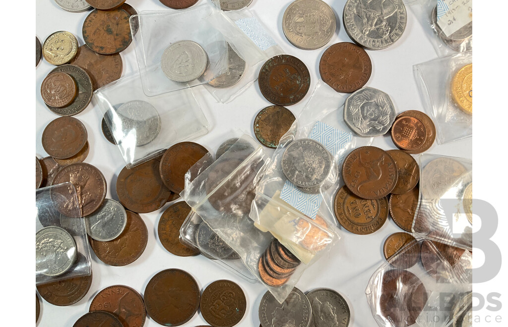 Collection of Australian Coins Including Pennies and Half Pennies Spanning 1911 to 1964,  Commemorative Fifty and Twenty Cents, Medallions, United Kingdom Coins, Crown, Half Crown Shilling