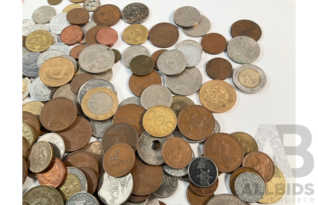 Collection of International Coins and Tokens Including Germany, France, China, Fiji, United Kingdom, Hungary and More - Approximately 1.5 Kilograms