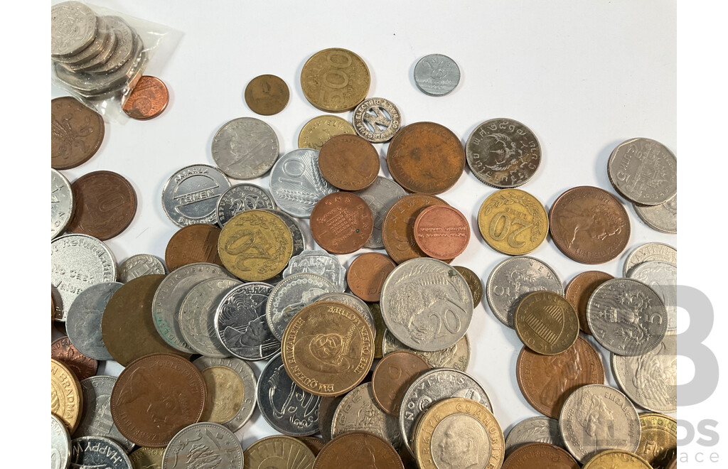 Collection of International Coins and Tokens Including Germany, France, China, Fiji, United Kingdom, Hungary and More - Approximately 1.5 Kilograms
