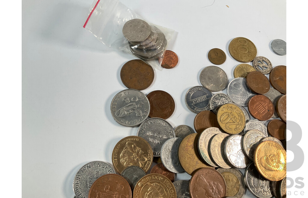 Collection of International Coins and Tokens Including Germany, France, China, Fiji, United Kingdom, Hungary and More - Approximately 1.5 Kilograms