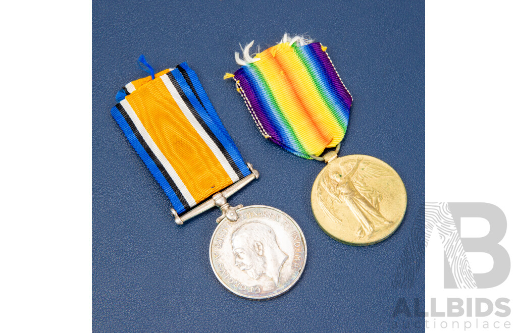 Two World War One British Military Medals, Silver and Victory Medals Both Awarded to Private Ernest W. New, Dorsetshire Regiment, Service Number - 42674