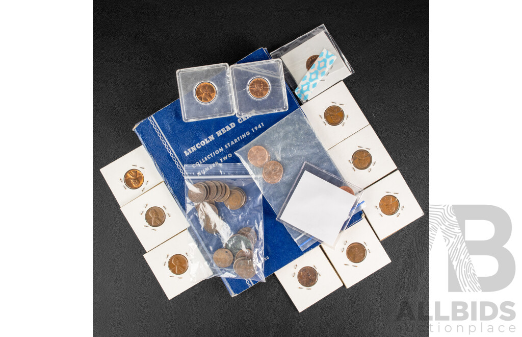 Album of USA Lincoln Head One Cent Coins Starting 1941 with Proof, UNC and Slabbed One Cents