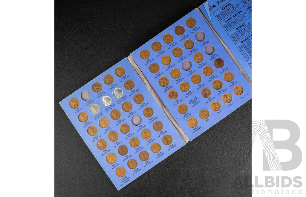 Album of USA Lincoln Head One Cent Coins Starting 1941 with Proof, UNC and Slabbed One Cents