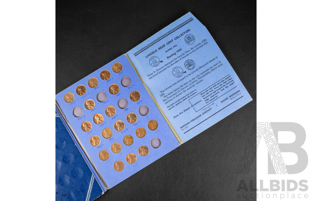 Album of USA Lincoln Head One Cent Coins Starting 1941 with Proof, UNC and Slabbed One Cents