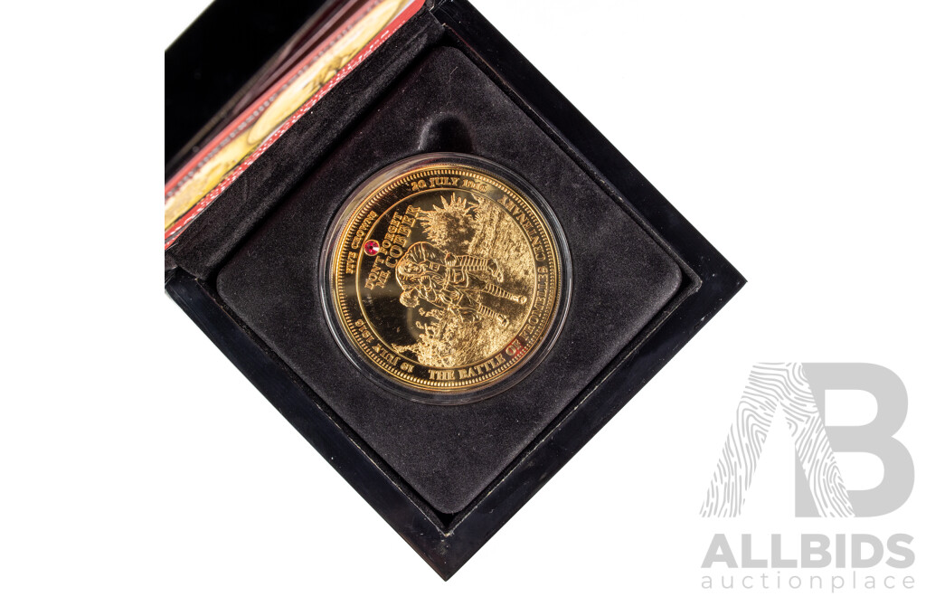 Bradford Exchange 2016 Gold Layered Five Crowns Coin with Inlaid Swarovski Ruby Crystal, Commemorating the Battle of Fromelles Centenary - Don't Forget Me Cobber