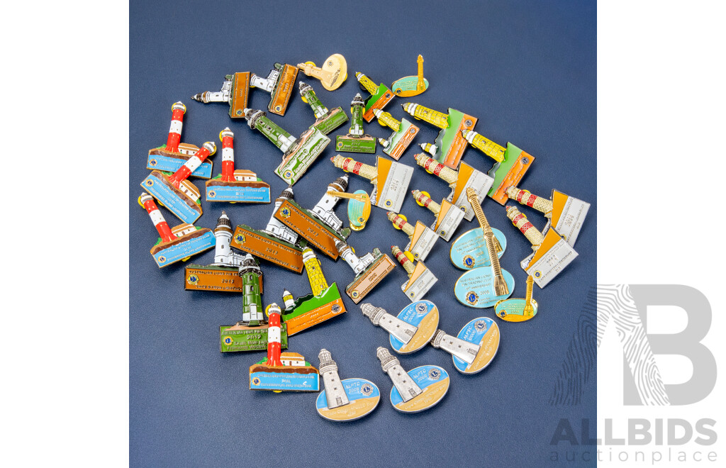 Collection of Lions Club Lighthouse Pins Including Cape Moreton, Cape Byron, Cape Otway, Troubridge Island and More